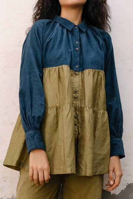 Buy Ayaka Green 100% Cotton Corduroy Broad Hem Trousers Online at Aza Fashions Buy_Ayaka_Green 100% Cotton Corduroy Broad Hem Trousers_Online_at_Aza_Fashions