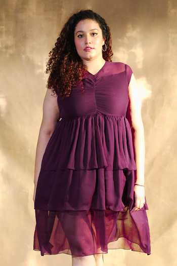 House Of Her_Purple Heather Chiffon Dress _Online_at_Aza_Fashions