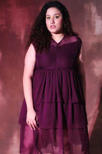 Buy_House Of Her_Purple Heather Chiffon Dress _Online_at_Aza_Fashions