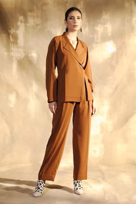 Buy Littleens Peach Notch Lapel Blazer And Trouser Set For Boys Online   Aza Fashions