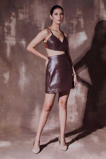 House Of Her_Brown Sepia Leather Bralette _Online_at_Aza_Fashions