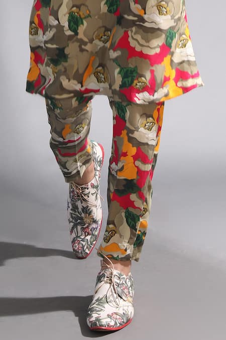 MR. Ajay Kumar_Yellow Silk Abstract Print Kurta And Pant Set _at_Aza_Fashions