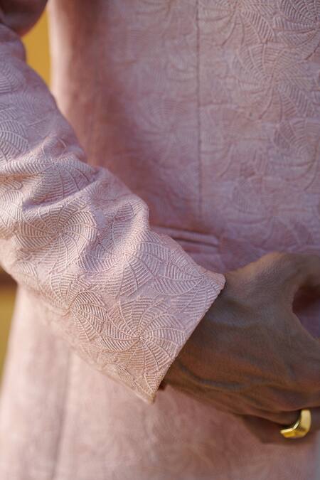 Buy_Philocaly_Peach 100% Silk Dandelion Textured Bandhgala _Online_at_Aza_Fashions