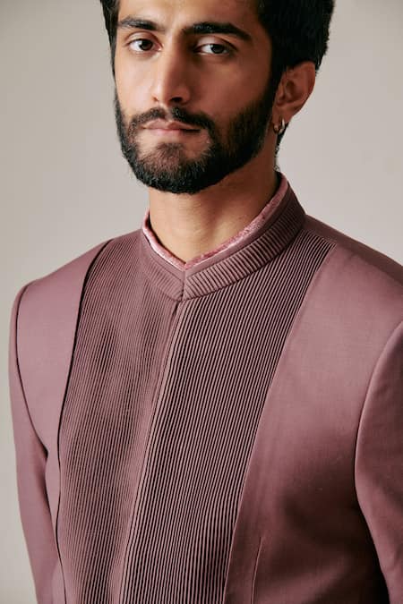 Buy Philocaly Wine 100% Perennial Wool Plain Jashn Pintuck Bandhgala Online at Aza Fashions Buy_Philocaly_Wine 100% Perennial Wool Plain Jashn Pintuck Bandhgala _Online_at_Aza_Fashions