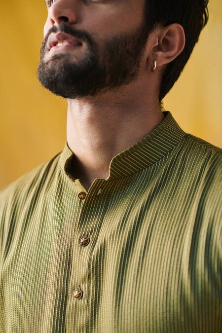 Philocaly_Green Cotton Silk Thread Harvest Kurta_Online_at_Aza_Fashions