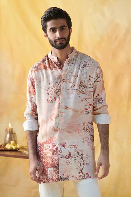 Shop Philocaly Multi Color Cotton Silk Abstract Geru Printed Kurta at Aza Fashions Shop_Philocaly_Multi Color Cotton Silk Abstract Geru Printed Kurta_at_Aza_Fashions