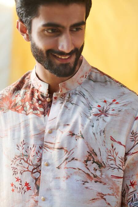 Philocaly Multi Color Cotton Silk Abstract Geru Printed Kurta Online at Aza Fashions Philocaly_Multi Color Cotton Silk Abstract Geru Printed Kurta_Online_at_Aza_Fashions