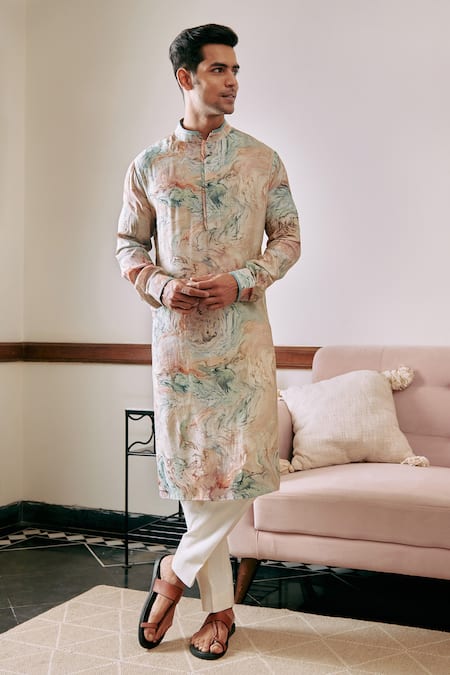 Shop Philocaly Multi Color Cotton / Silk Abstract Bhumi Printed Kurta at Aza Fashions Shop_Philocaly_Multi Color Cotton / Silk Abstract Bhumi Printed Kurta _at_Aza_Fashions