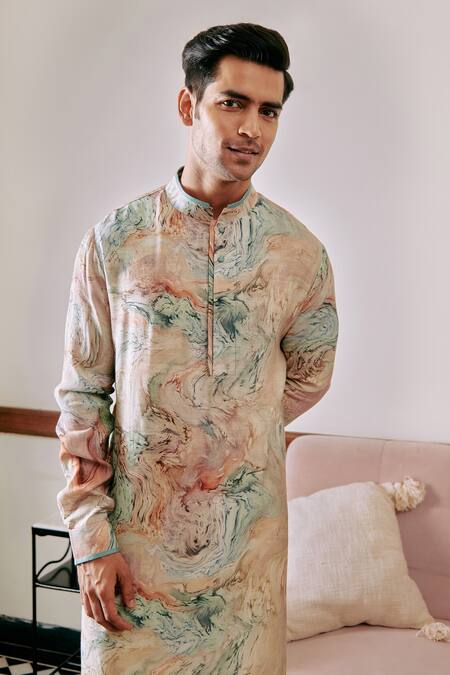 Philocaly Multi Color Cotton / Silk Abstract Bhumi Printed Kurta Online at Aza Fashions Philocaly_Multi Color Cotton / Silk Abstract Bhumi Printed Kurta _Online_at_Aza_Fashions