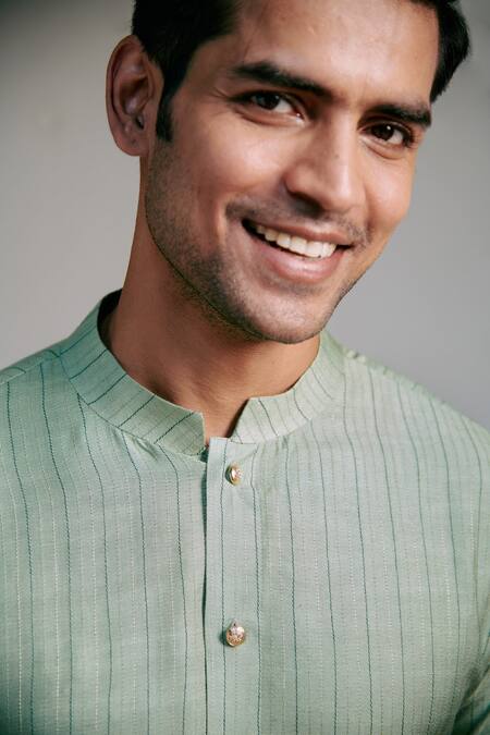 Buy_Philocaly_Green Cotton Silk Zari Leher Ombre Kurta _Online_at_Aza_Fashions