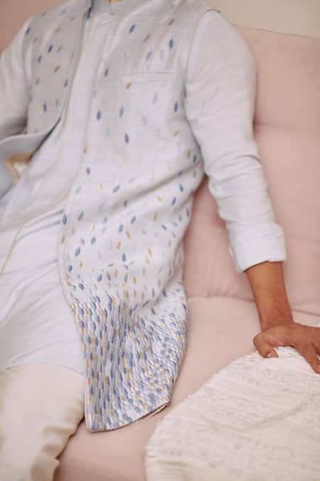 Buy_Philocaly_Blue 100% Silk Thread Ankurita Bundi Kurta Set_Online_at_Aza_Fashions