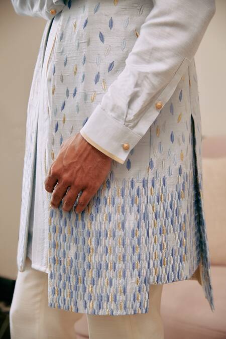 Shop_Philocaly_Blue 100% Silk Thread Ankurita Bundi Kurta Set_Online_at_Aza_Fashions