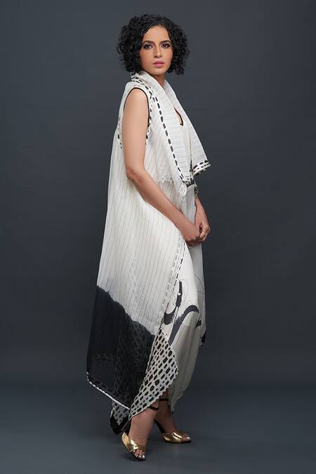 Bodhi Tree White Chanderi, Satin Weave, Viscose Dress Printed Draped With Online at Aza Fashions Bodhi Tree_White Chanderi, Satin Weave, Viscose Dress Printed Draped With _Online_at_Aza_Fashions