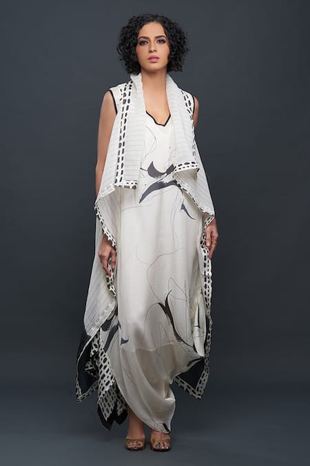 Buy Bodhi Tree White Chanderi, Satin Weave, Viscose Dress Printed Draped With Online at Aza Fashions Buy_Bodhi Tree_White Chanderi, Satin Weave, Viscose Dress Printed Draped With _Online_at_Aza_Fashions