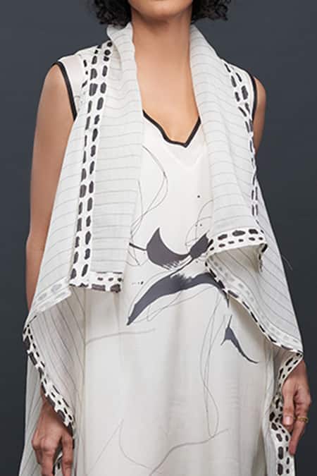 Shop Bodhi Tree White Chanderi, Satin Weave, Viscose Dress Printed Draped With Online at Aza Fashions Shop_Bodhi Tree_White Chanderi, Satin Weave, Viscose Dress Printed Draped With _Online_at_Aza_Fashions