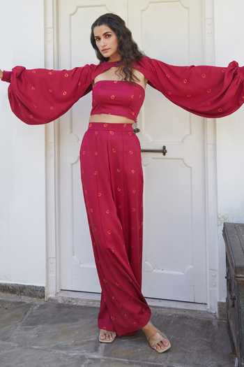 Aapro Hibiscus Pant Set With Crop Jacket