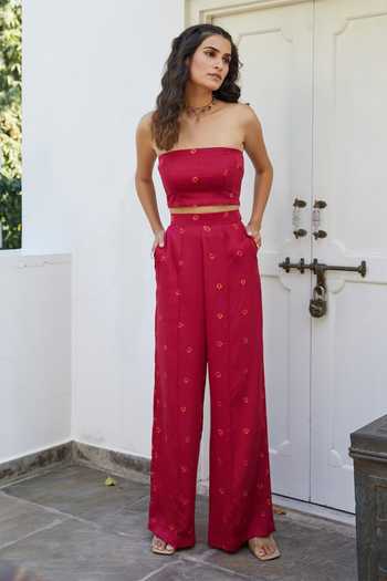 Aapro Hibiscus Pant Set With Crop Jacket