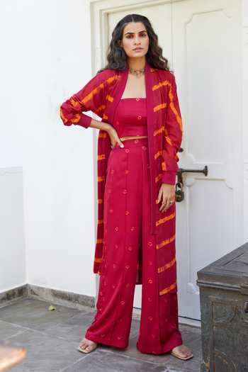 Aapro Dahlia Pant Set With Leheriya Jacket 