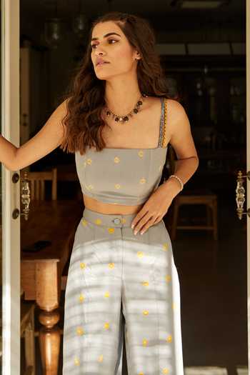 Buy_Aapro_Grey Modal Bandhej Square Neck Jasmine Pant Set _Online_at_Aza_Fashions