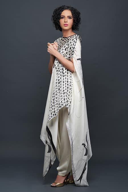 Bodhi Tree White Viscose Cotton Embroidery Round Printed Asymmetric Tunic Online at Aza Fashions Bodhi Tree_White Viscose Cotton Embroidery Round Printed Asymmetric Tunic _Online_at_Aza_Fashions
