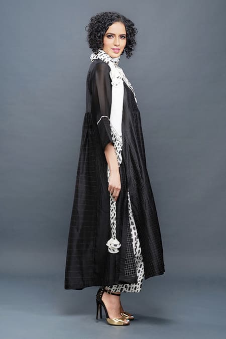 Bodhi Tree Black Cotton Chanderi Embroidery V Neck Anarkali Set Online at Aza Fashions Bodhi Tree_Black Cotton Chanderi Embroidery V Neck Anarkali Set _Online_at_Aza_Fashions