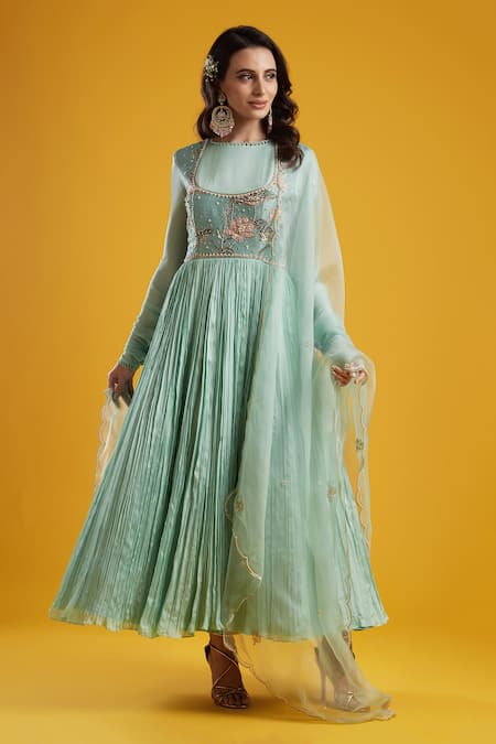 Aayushi Maniar Blue Crepe Silk Embroidered Anarkali Set