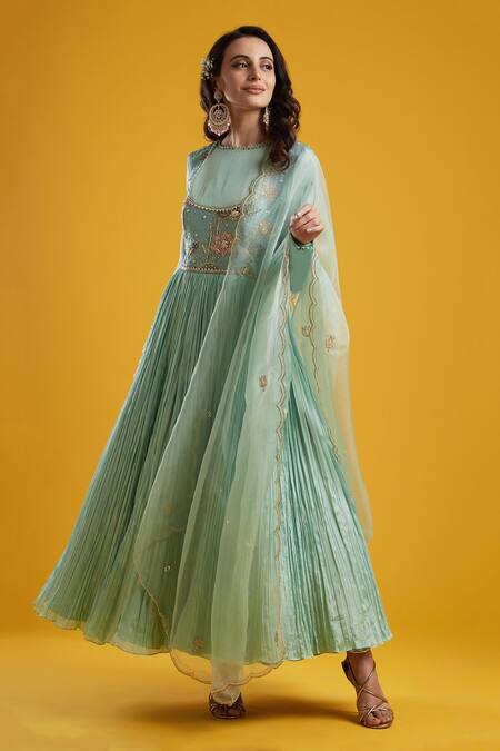 Buy_Aayushi Maniar_Blue Crepe Silk Embroidered Anarkali Set _Online_at_Aza_Fashions