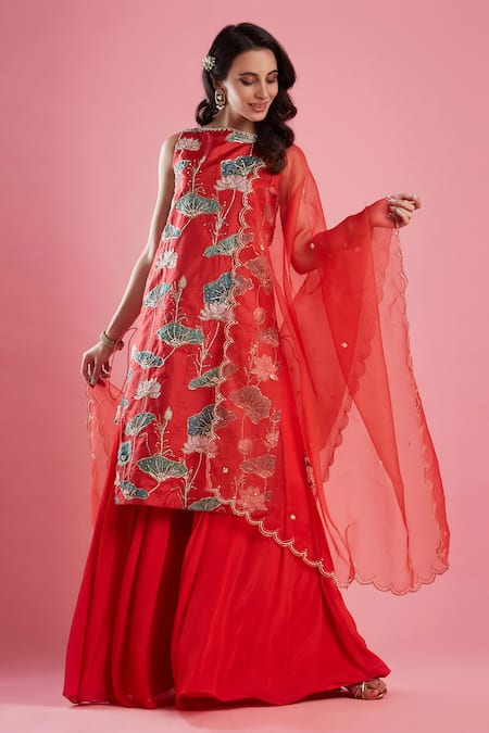 Buy Aayushi Maniar Red Organza, Crepe , Dola Printed Kurta Set Online at Aza Fashions Buy_Aayushi Maniar_Red Organza, Crepe , Dola Printed Kurta Set _Online_at_Aza_Fashions
