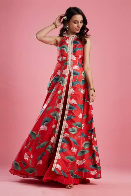 Aayushi Maniar Red Crepe , Dola Printed Kurta And Palazzo Set Online at Aza Fashions Aayushi Maniar_Red Crepe , Dola Printed Kurta And Palazzo Set _Online_at_Aza_Fashions