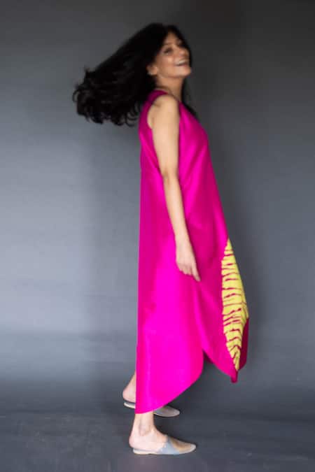 Shop Taika By Poonam Bhagat Pink Dupion Silk Round Embroidered Dress at Aza Fashions Shop_Taika By Poonam Bhagat_Pink Dupion Silk Round Embroidered Dress _at_Aza_Fashions