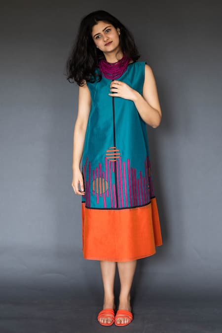 Taika by Poonam Bhagat Chanderi Applique Dress 