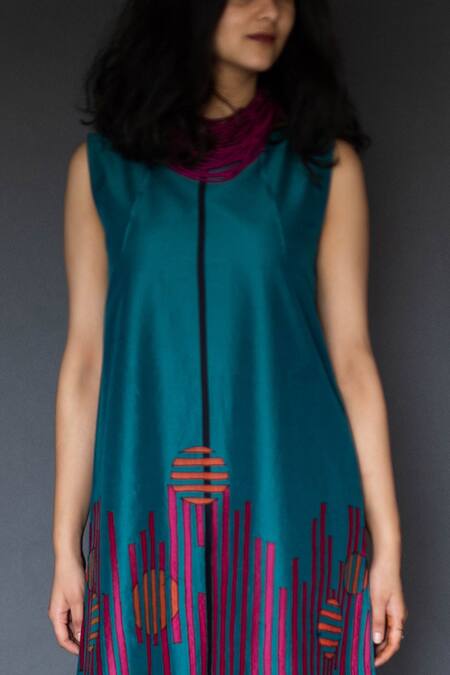 Buy Taika By Poonam Bhagat Blue Chanderi, Voile Round Applique Dress Online at Aza Fashions Buy_Taika By Poonam Bhagat_Blue Chanderi, Voile Round Applique Dress _Online_at_Aza_Fashions