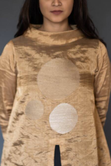 Taika By Poonam Bhagat Gold Chanderi Tissue High Neck Polka Dot Top With Inner Online at Aza Fashions Taika By Poonam Bhagat_Gold Chanderi Tissue High Neck Polka Dot Top With Inner _Online_at_Aza_Fashions