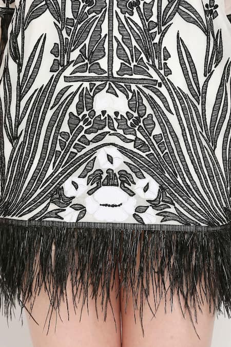 Neha Gursahani_White Organza Round Embroidered Feather Dress _at_Aza_Fashions