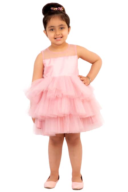 Buy_Neha Gursahani_Pink Satin, Net Layered Dress And Jacket Set _Online_at_Aza_Fashions