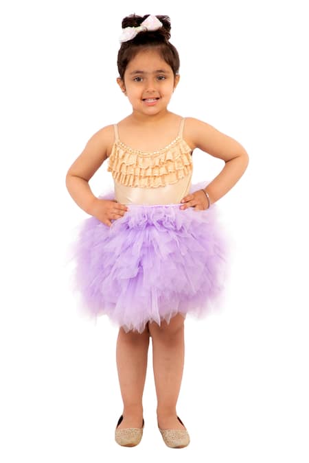 Buy_Neha Gursahani_Purple Satin, Net, Lycra Embroidery, Fringe Jacket And Layered Skirt Set _Online_at_Aza_Fashions