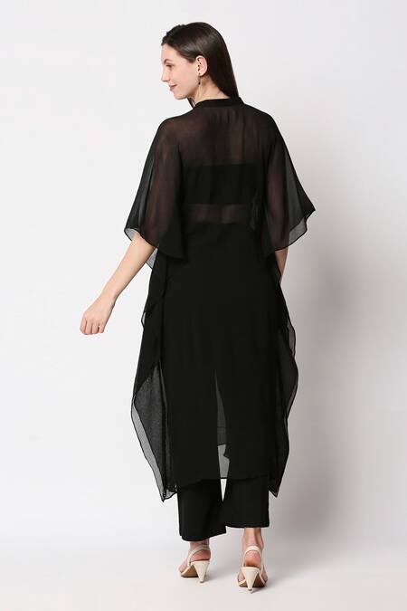 Shop Neha Gursahani Black Chiffon Embroidery V Neck Kaftan With Pants at Aza Fashions Shop_Neha Gursahani_Black Chiffon Embroidery V Neck Kaftan With Pants _at_Aza_Fashions