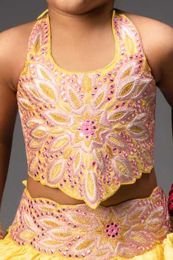 Neha Gursahani Chanderi Embroidered Blouse & Crinkled Lehenga Set 