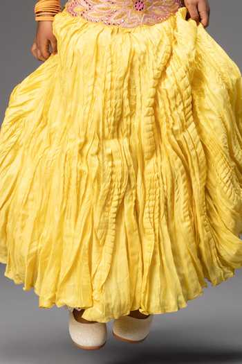 Neha Gursahani_Yellow Chanderi Embroidery Blouse And Crinkled Lehenga Set _Online_at_Aza_Fashions