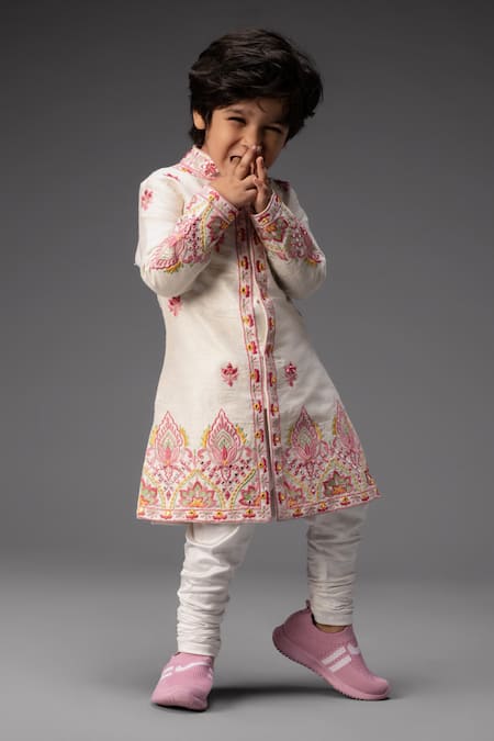 Shop Neha Gursahani White Silk, Satin, Chiffon Embroidery Raw Sherwani Set at Aza Fashions Shop_Neha Gursahani_White Silk, Satin, Chiffon Embroidery Raw Sherwani Set _at_Aza_Fashions