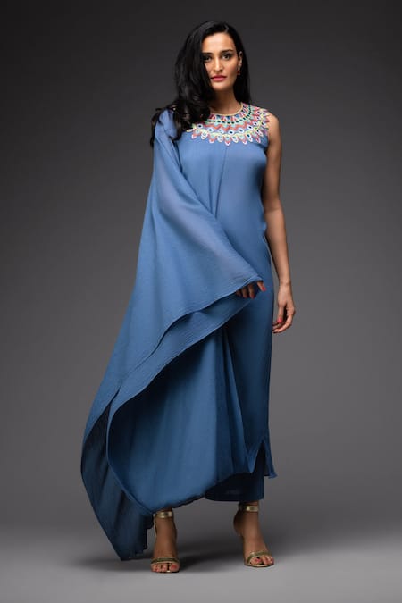 Neha Gursahani Crinkled Cotton Kurta & Pant Set 