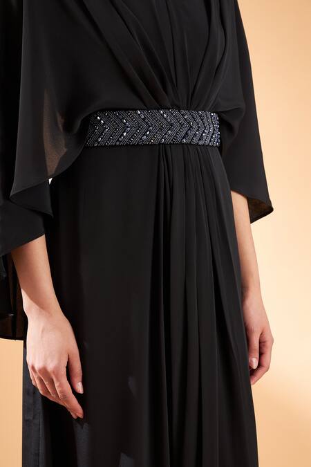 Shop Aakaar Black Silk Crepe V Neck Gown Online at Aza Fashions Shop_Aakaar_Black Silk Crepe V Neck Gown _Online_at_Aza_Fashions