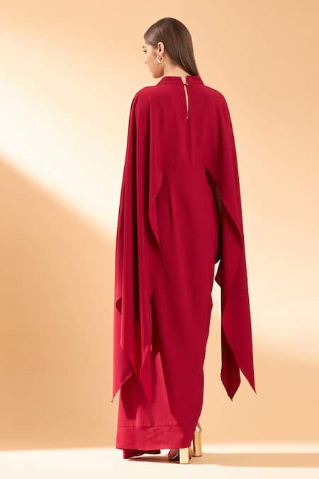 Shop_Aakaar_Red Moss Crepe Sequin And Beads Round Embroidered Gown _at_Aza_Fashions