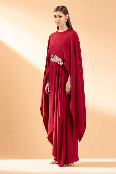 Buy_Aakaar_Red Moss Crepe Sequin And Beads Round Embroidered Gown _Online_at_Aza_Fashions