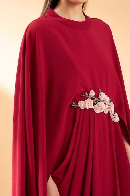 Shop_Aakaar_Red Moss Crepe Sequin And Beads Round Embroidered Gown _Online_at_Aza_Fashions