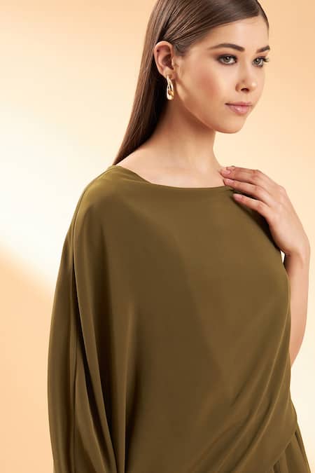 Shop_Aakaar_Green Silk Crepe Round Draped Gown _Online_at_Aza_Fashions