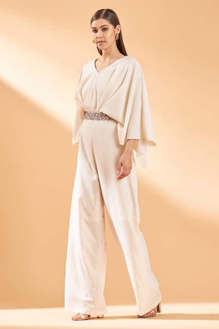 Buy_Aakaar_White Embroidery Flared Sleeves Jumpsuit For Kids_Online_at_Aza_Fashions