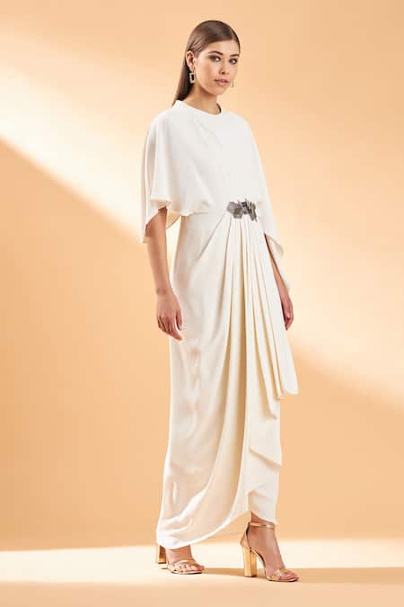 Aakaar_Cream Moss Crepe Cutdana Round Embroidered Gown _Online_at_Aza_Fashions