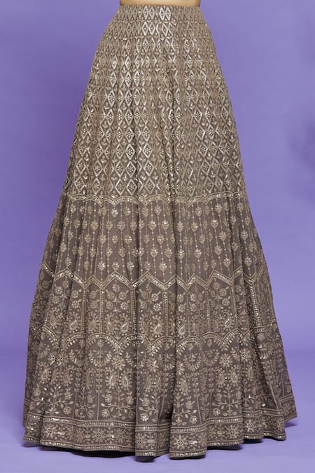 Neha Mehta Couture Grey Lucknowi Beads And Thread, Sequin V Neck Embroidered Lehenga Set at Aza Fashions Neha Mehta Couture_Grey Lucknowi Beads And Thread, Sequin V Neck Embroidered Lehenga Set _at_Aza_Fashions