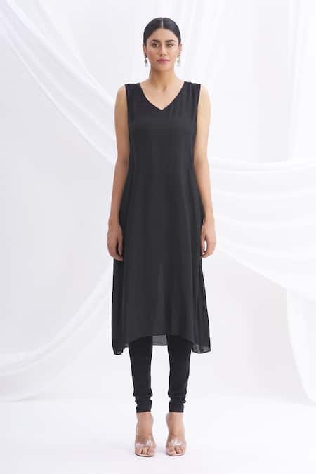 Nachiket Barve Black Silk Chanderi Embroidered Kurta Set Online at Aza Fashions Nachiket Barve_Black Silk Chanderi Embroidered Kurta Set _Online_at_Aza_Fashions